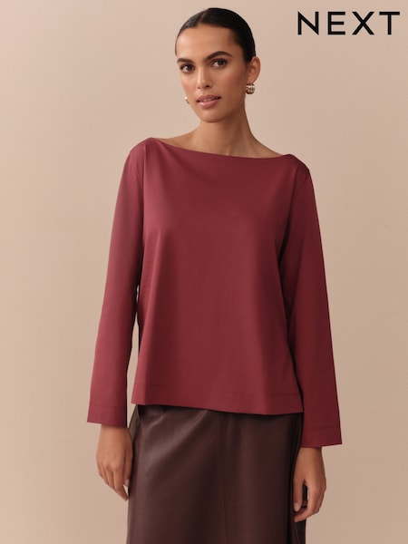 Burgundy Long Sleeve N.Premium Crew Neck Supima T-Shirt (F25454) | €29