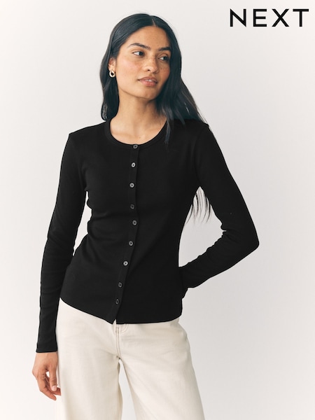 Preto - Henley Button Through Long Sleeve Ribbed T-Shirt (F25459) | R$ 175