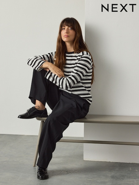 Monochrome Stripe Long Sleeve Crewneck T-Shirt (F25462) | €18