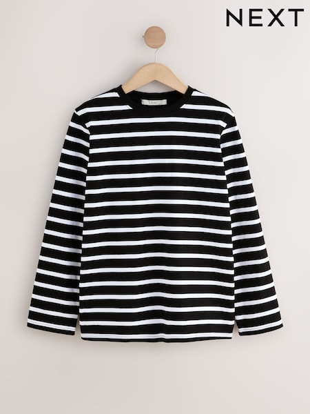 Black/White Striped Long Sleeve Heavyweight Crew Neck T-Shirt (F25466) | €23