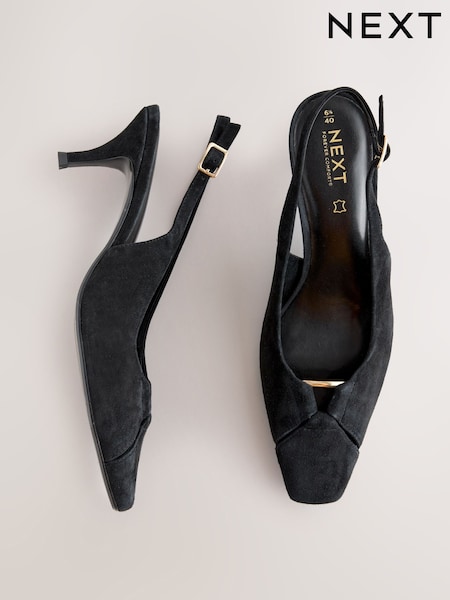 Black Forever Comfort® Leather Cutout Hardware Detail Slingback Heels (F25469) | €70.50