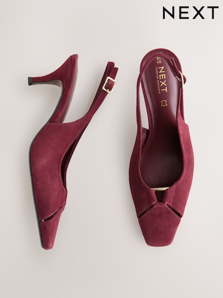 Burgundy Red Forever Comfort® Leather Cutout Hardware Detail Slingback Heels (F25472) | €70.50