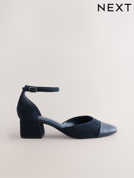 Navy Forever Comfort® Premium Leather Toe Cap Block Heels (F25481) | €48