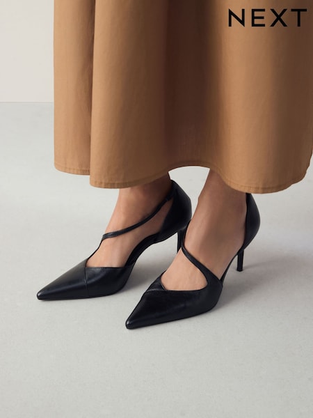 Black Forever Comfort® Premium Leather Asymmetric Court Heels (F25483) | €64