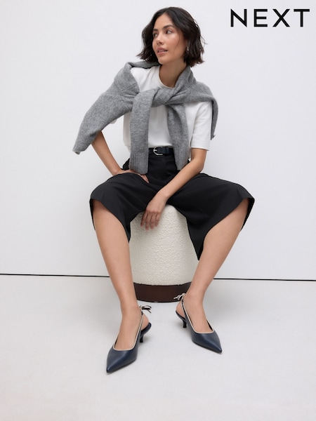 Navy Forever Comfort® Premium Leather Pointed Toe Bow Slingback Heels (F25484) | €96.50