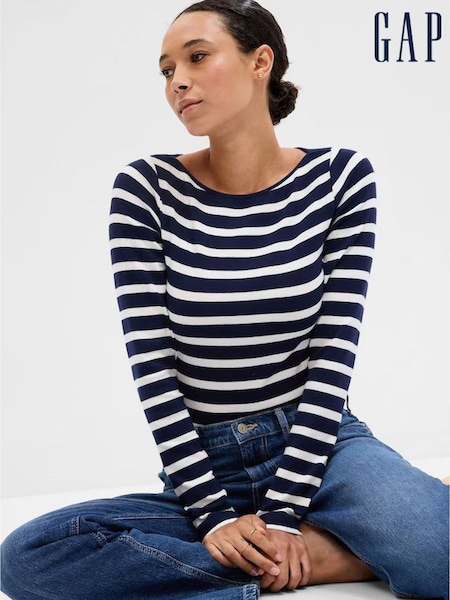 Musta Raita - Gap Long Sleeve Boat Neck Top (F25514) | €47