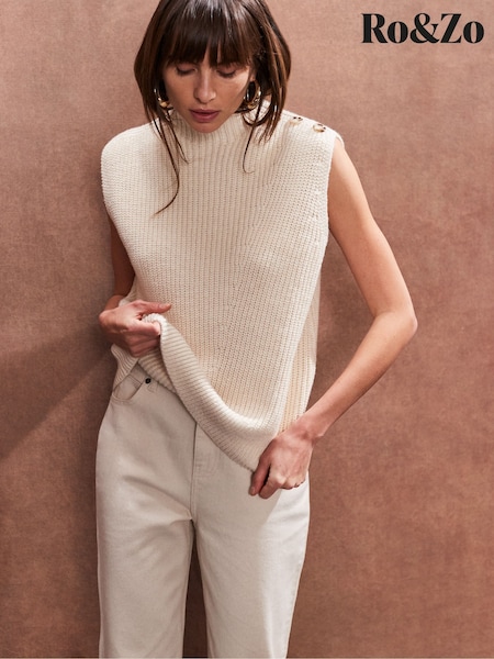 Ro&Zo Cream Button Shoulder Knit Vest (F25530) | €112