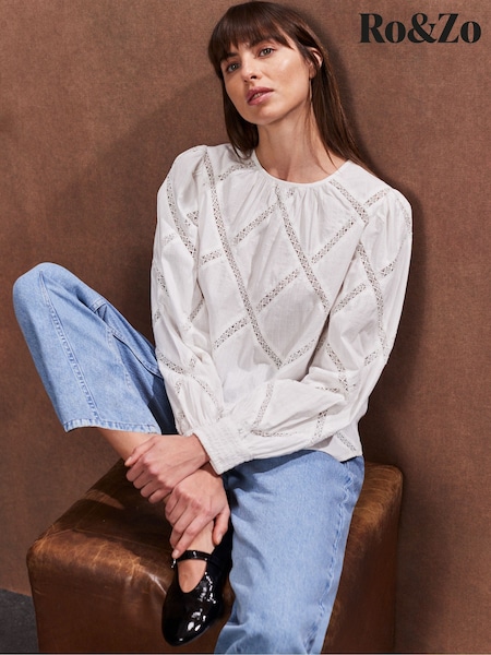 Ro&Zo Diamond Lace Trim 100% Cotton Blouse (F25532) | 121 €