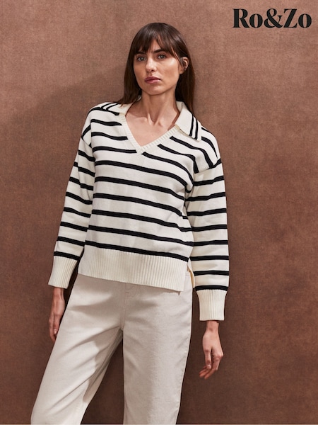 Ro&Zo Cream Stripe Collared Jumper (F25535) | kr1 271