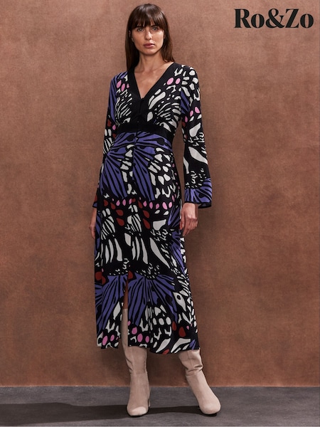Ro&Zo Black Multi Butterfly Print Button Through Dress (F25538) | €83