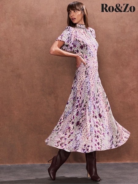 Ro&Zo Pink Elodie Animal Print High Neck Dress (F25540) | 9,553 UAH