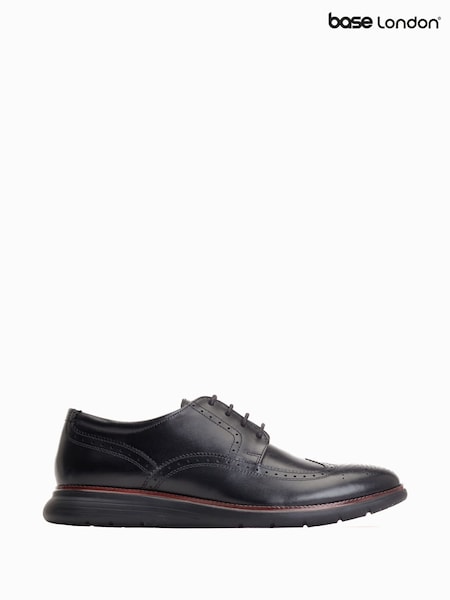 Base London Flight Lace up Brogue Black Shoes (F25603) | €108