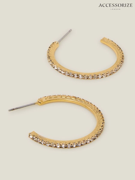 Accessorize Gold 14ct Plated Pavé Hoop Earrings (F25774) | AED129