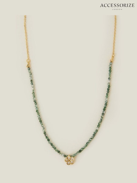 Accessorize Gold 14ct Plated Flower Pendant Jade Bead Necklace (F25777) | €28