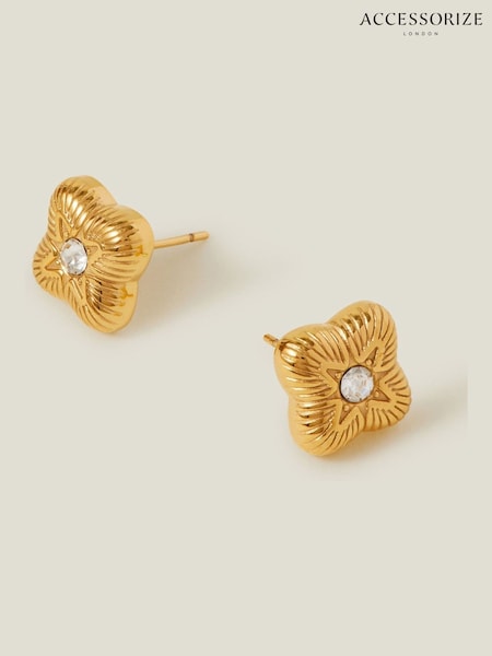 Accessorize 14ct Plated Diamante Clover Stud Earrings (F25778) | ‏85‏₪