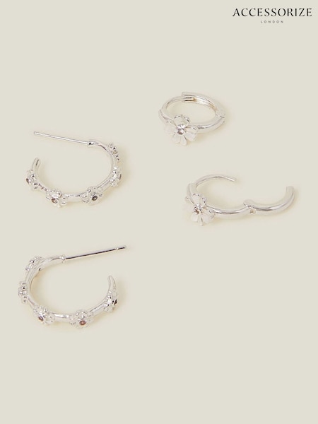 Accessorize Sterling Silver Plated Flower Hoop Earrings 2 Pack (F25788) | €28