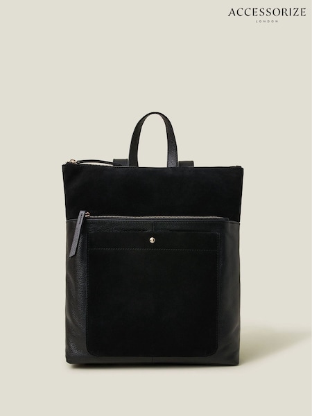 Accessorize Black Suede Leather Backpack (F25802) | €86