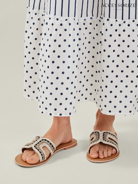 Accessorize Black Wide Fit Cut-Out Bead Slide Sandals (F25805) | €49