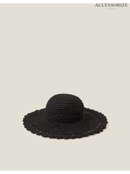 Accessorize Black Scallop Floppy Straw Sun Hat (F25815) | €42