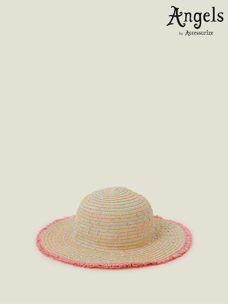 Angels By Accessorize Natural Girls Fringe Floppy Straw Sun Hat (F25817) | ₪65