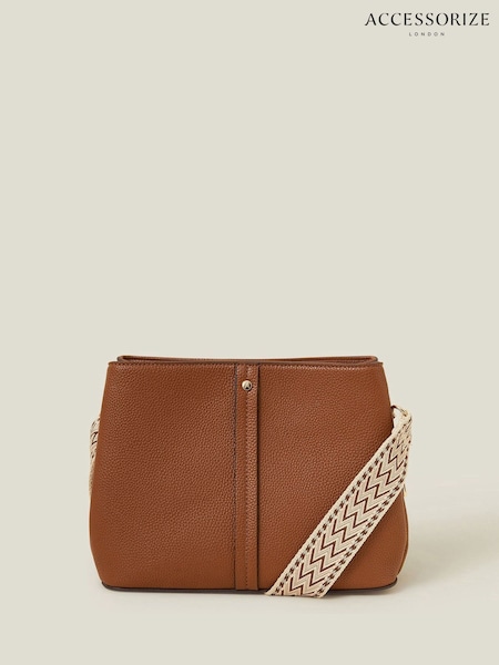 Accessorize Brown Faux Leather Webbing Strap Cross-Body Bag (F25818) | €44