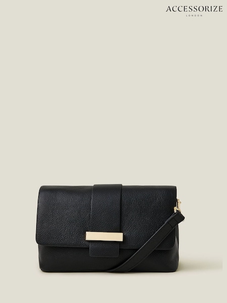 Accessorize Black Leather Metal Bar Cross-Body Bag (F25828) | €77