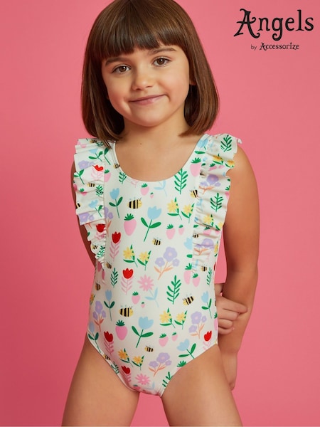 Angels By Accessorize White/Green Girls Floral Print Swimsuit (F25849) | € 22 - € 23