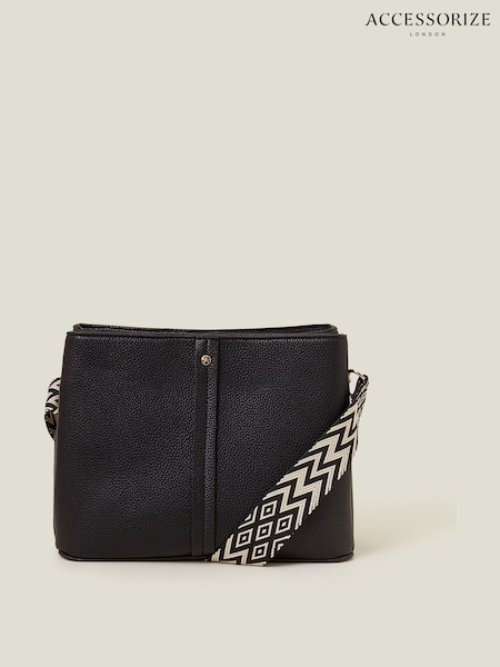 Accessorize Black Faux Leather Webbing Strap Cross-Body Bag (F25855) | kr500
