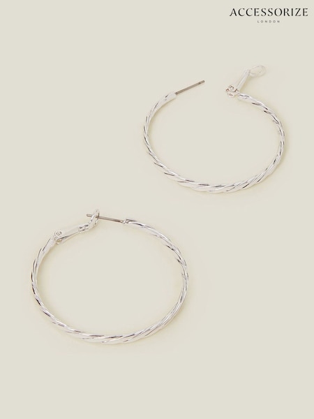 Accessorize Silver Sterling Silver Plated Twist Hoop Earrings (F25857) | AED129