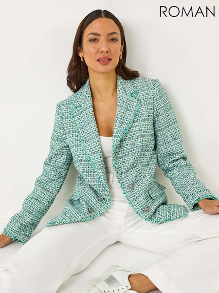 Roman Check Frayed Edge Boucle Button Jacket (F25876) | kr1 470