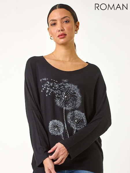 Roman Black Hotfix Dandelion Stretch Knit Top (F25880) | €53