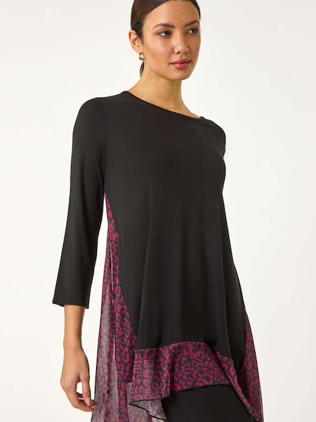 Roman Red Animal Print Contrast Mesh Hem Stretch Top (F25883) | €48