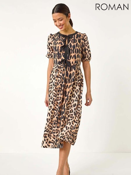 Roman Animal Print Tie Detail Midi Dress (F25886) | €66