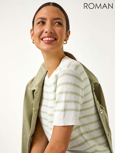 Roman Green Dainty Stripe Knit Top (F25889) | €51