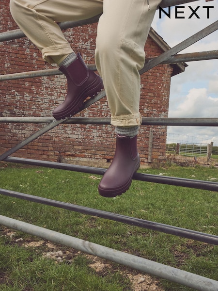Burgundy Red Faux Fur Lined Chelsea Ankle Wellies (F25892) | R$ 245