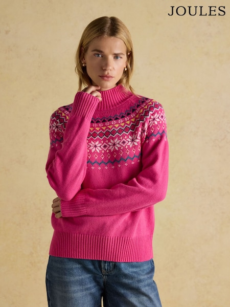 Joules Alba Pink Fairisle High Neck Cotton-Blend Jumper (F26045) | € 108