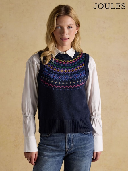 Joules Alba Navy Fairisle Cotton Rich Vest (F26053) | €83