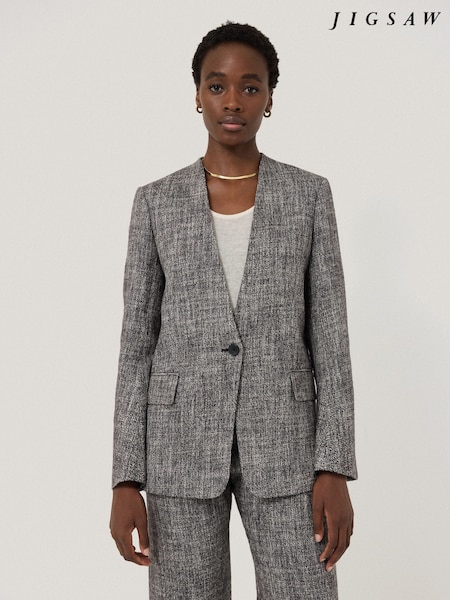 Jigsaw Grey Collarless Boucle Jacket (F26070) | €406