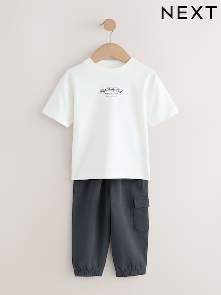 Alb/Negru - Short Sleeve T-Shirt and Utility Joggers Set (3mths-7yrs) (F26141) | 89 LEI - 119 LEI