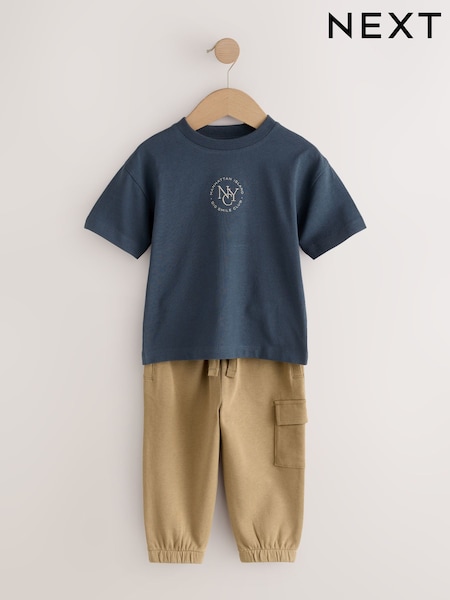 Navy/Tan Short Sleeve T-Shirt and Utility Joggers Set (3mths-7yrs) (F26142) | €18 - €24