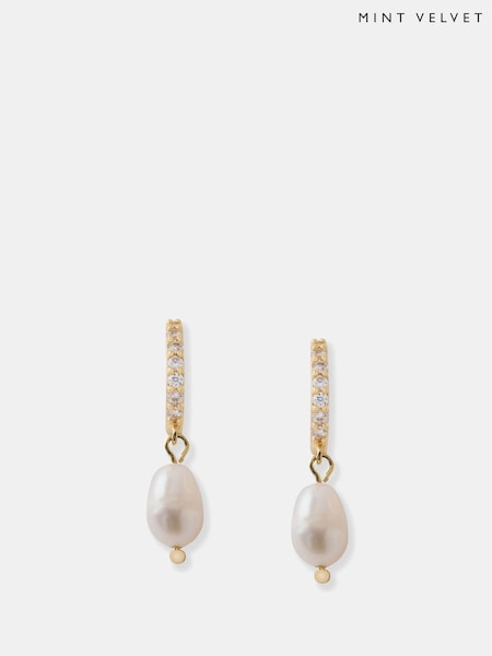 Mint Velvet Gold Plated Pearl Hoop Earrings (F26162) | €50