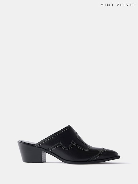 Mint Velvet Black Western Mule Sandals (F26164) | $210