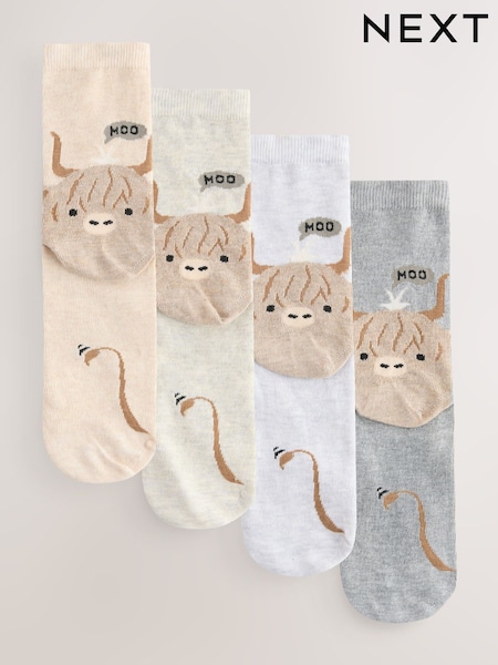 Hamish the Altoland Cow Faces - Heel and Toe Detail Ankle Socks 4 Pack (F26170) | 13 €