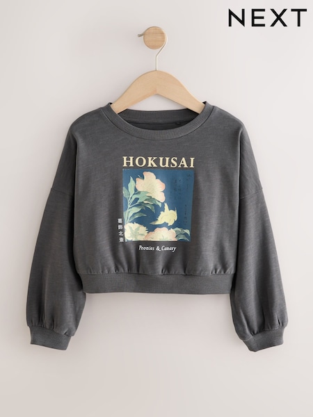 Charcoal Grey Hokusai License Long Sleeve 100% Cotton Sweat Top (3-16yrs) (F26205) | €19 - €26