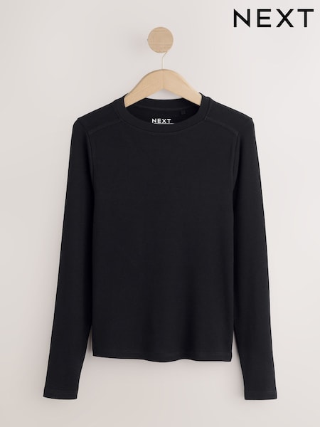 Black Soft Touch Lightweight Ribbed Long Sleeve T-Shirt with TENCEL™ Lyocell (F26223) | €13