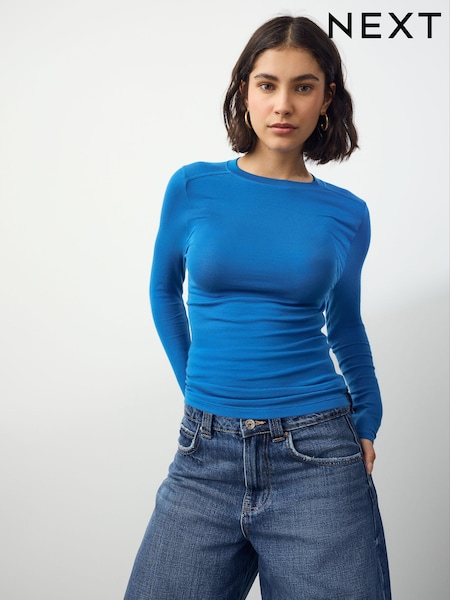 Blue Soft Touch Lightweight Ribbed Long Sleeve T-Shirt with TENCEL™ Lyocell (F26226) | €14