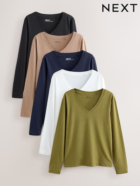 Multi - 5 Pack Long Sleeve Modal V Neck T-Shirt (F26230) | R$ 480