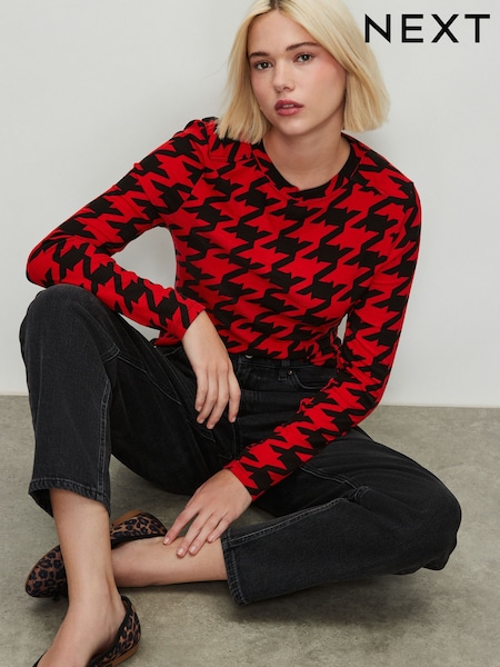 Red/Black Soft Touch Lightweight Ribbed Long Sleeve T-Shirt with TENCEL™ Lyocell (F26232) | €15