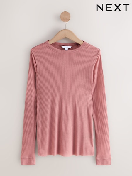 Pink Sheer Crew Neck Long Sleeve Top (F26237) | €20.50