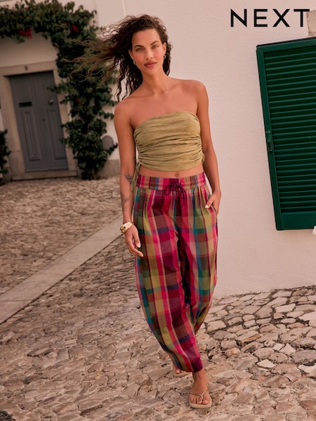 Pink Textured Check Barrel Trousers (F26298) | €41.50
